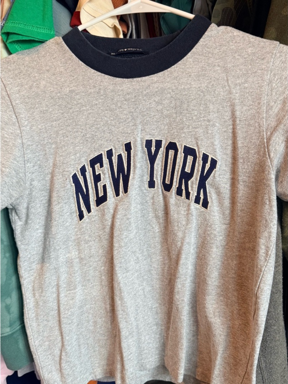 Brandy Melville Gray Baby Tee with Navy Trim